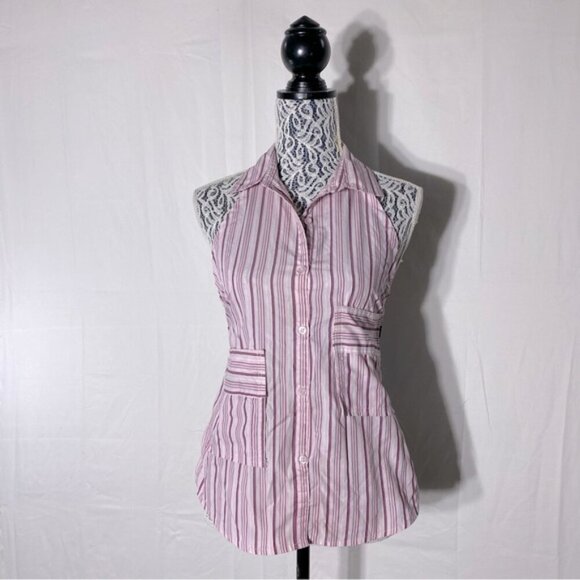 5/$25 Handmade Red White Striped Apron With Collar - Picture 1 of 5